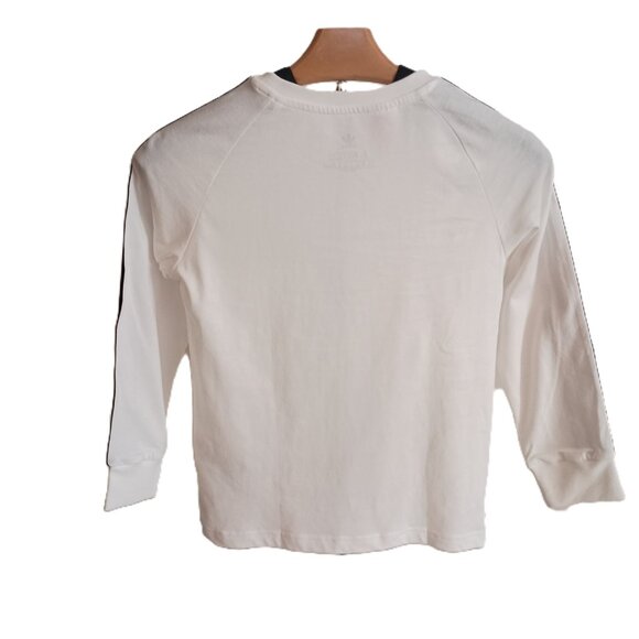Adidas Boys White Long Sleeve T-Shirt Black Arm Stripes Size XS 7-8 years - Picture 15 of 16